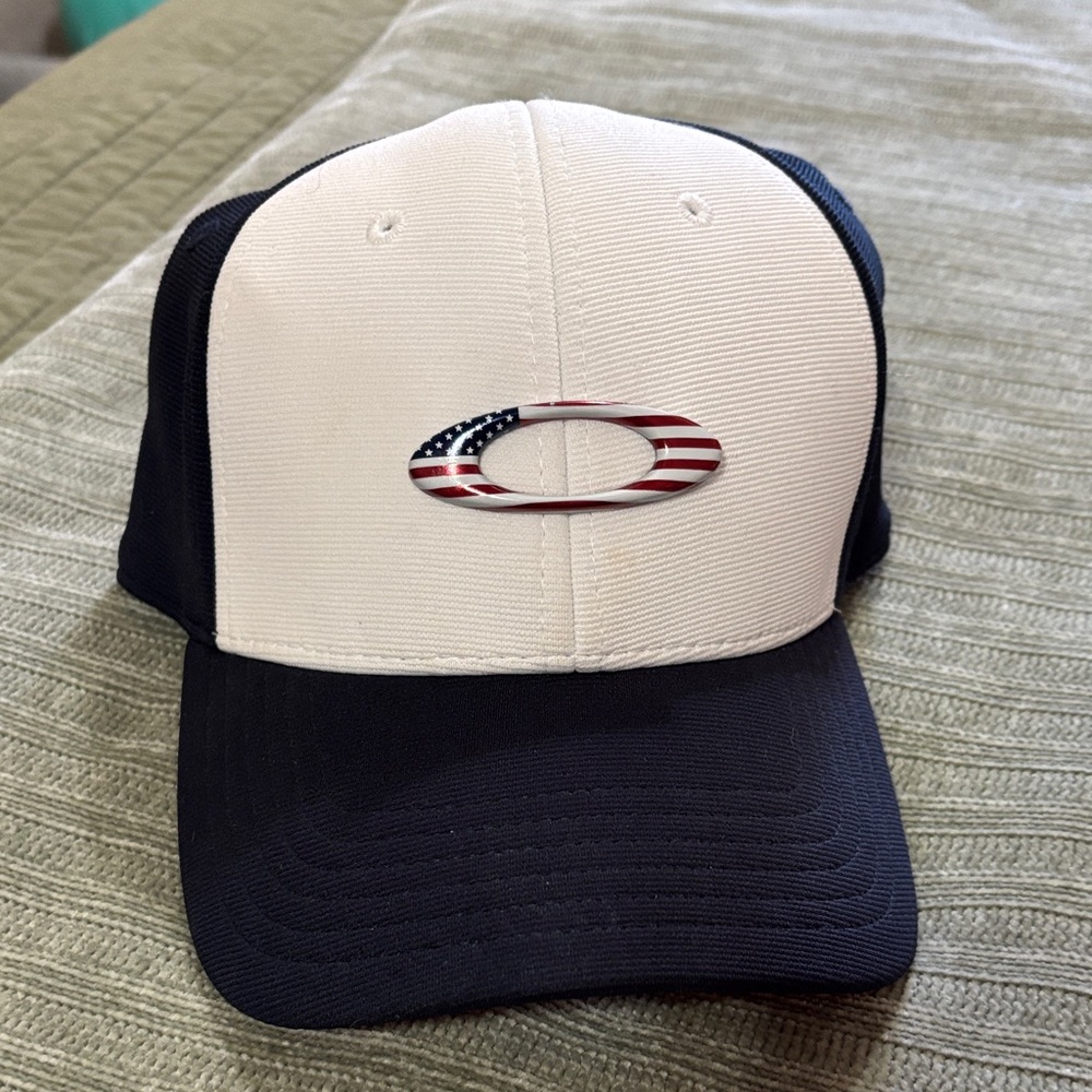 Oakley Navy and White Cap with Flag Logo